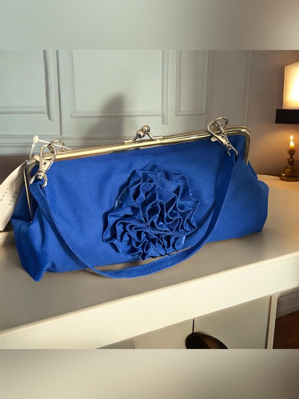 Blue Floral Frame-Top Women's Clutch Bag